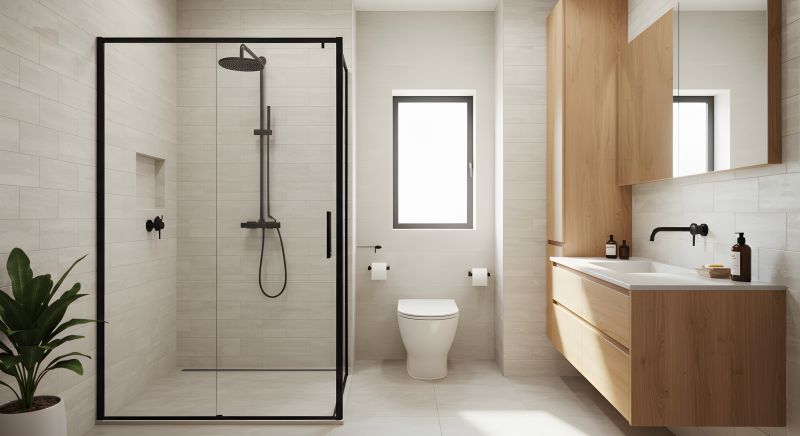 Corner Shower with Matte Black Fixtures